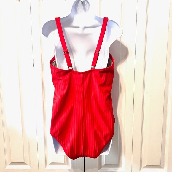 Shade & Shore Women's One Piece Red Ribbed Belted Front Swimsuit-X Large-Adjust - Picture 9 of 14
